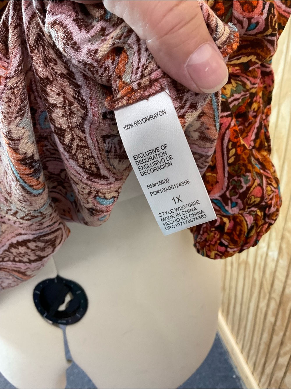 Democracy Paisley V-Neck Blouse in Brown, Pink and Teal - Picture 4 of 5
